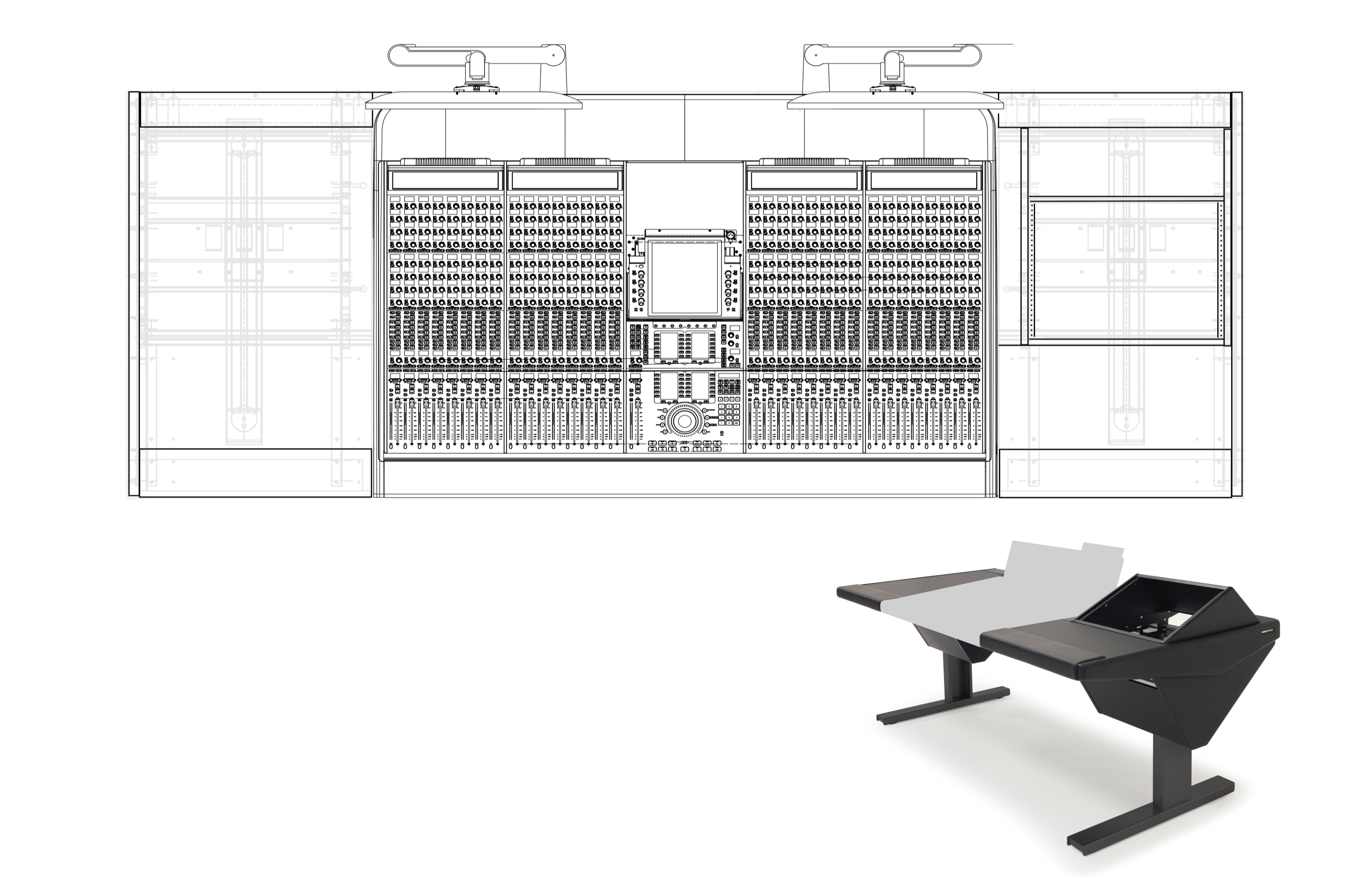 32 Fader System with Desk (L) and Rack (R)