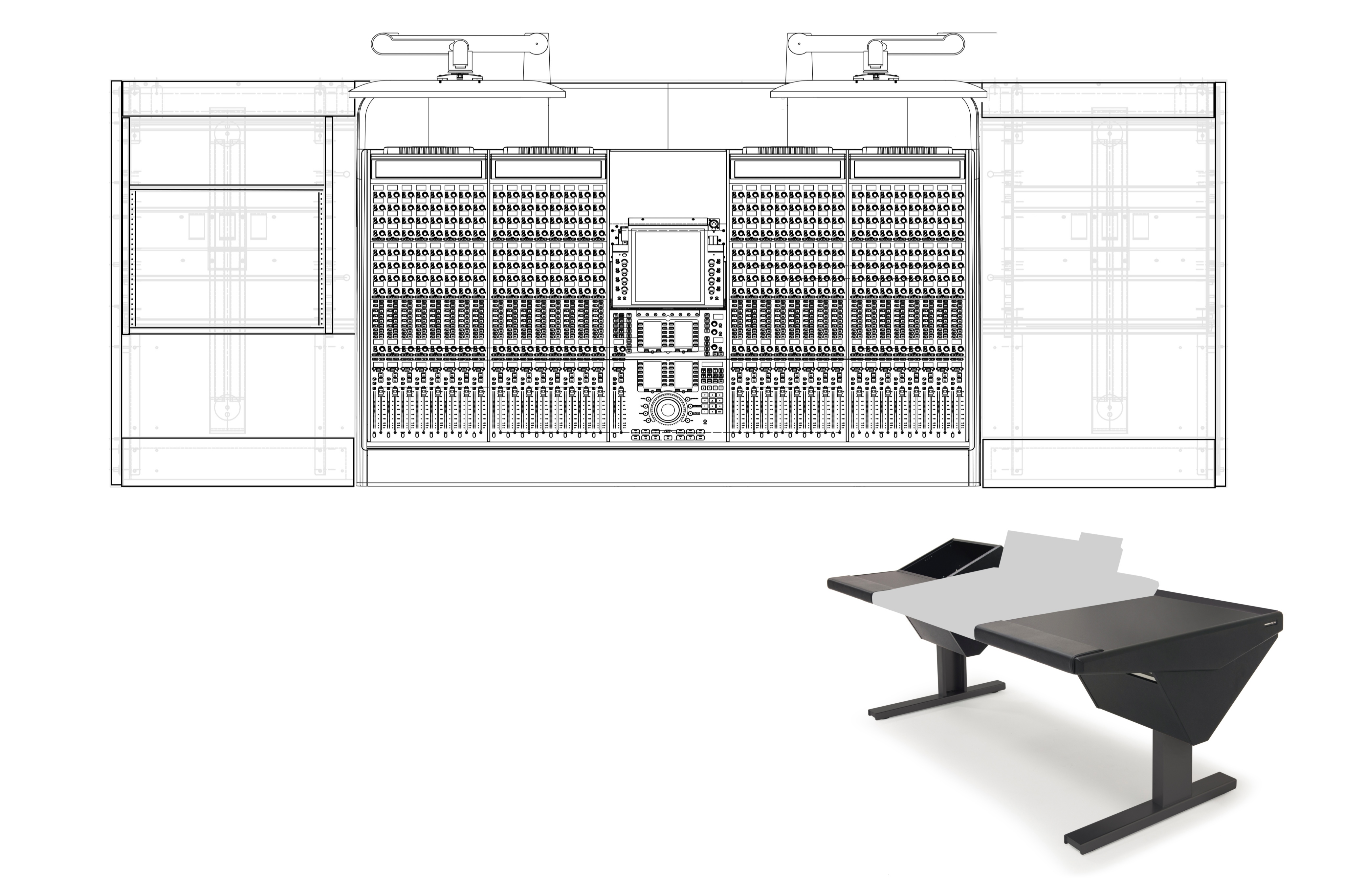 32 Fader System with Rack (L) and Desk (R)