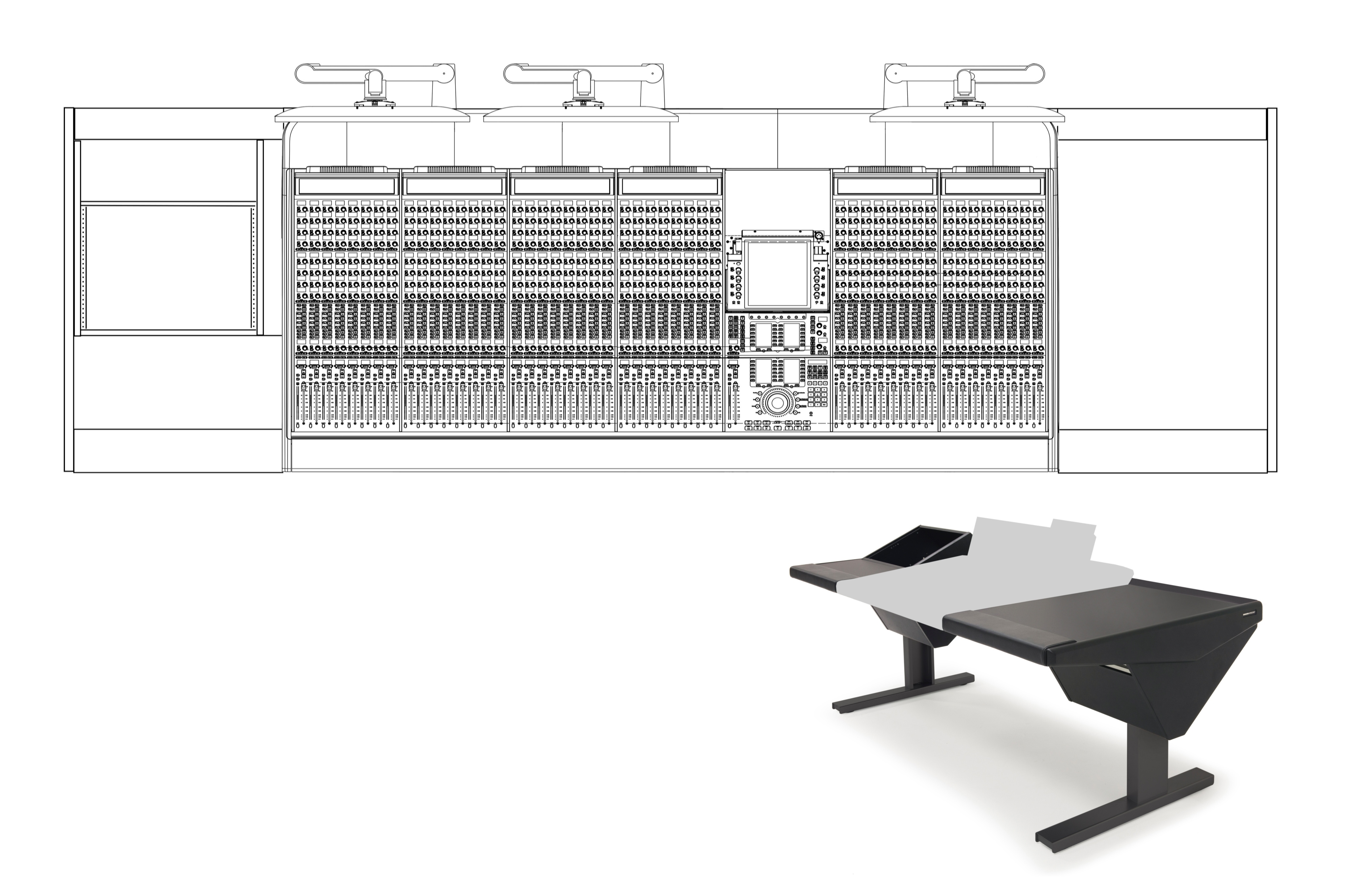 48 Fader System with Rack (L) and Desk (R)